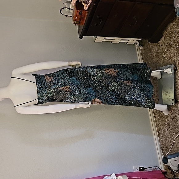 VTG HYPNOTIZED 1990s Peacock Spaghetti Strap High Waist Resort Slip Maxi Dress - Picture 5 of 9
